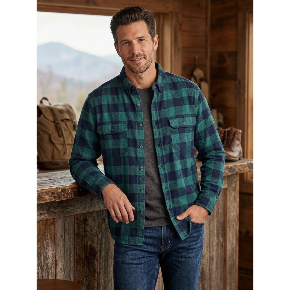 Buffalo Plaid Flannel Goodfellow & Co Green Cotton Shirt Size XL Extra Large